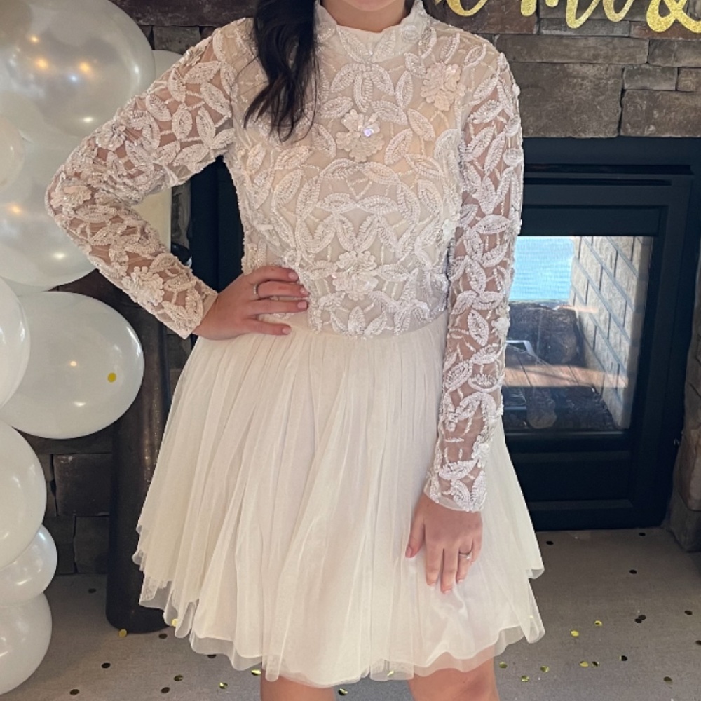 ASOS Embellished White Dress with Mesh Skirt